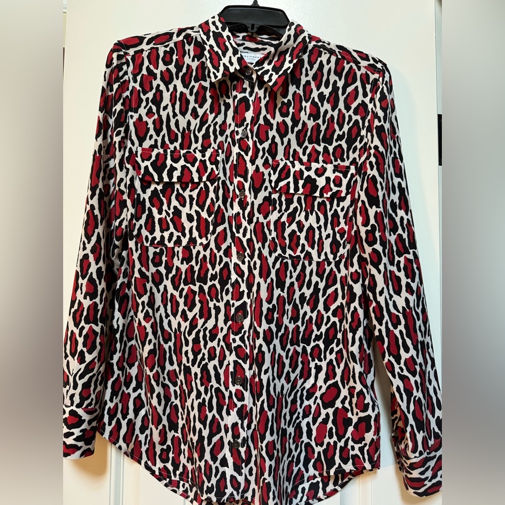 Equipment Red and Black Leopard Print Blouse